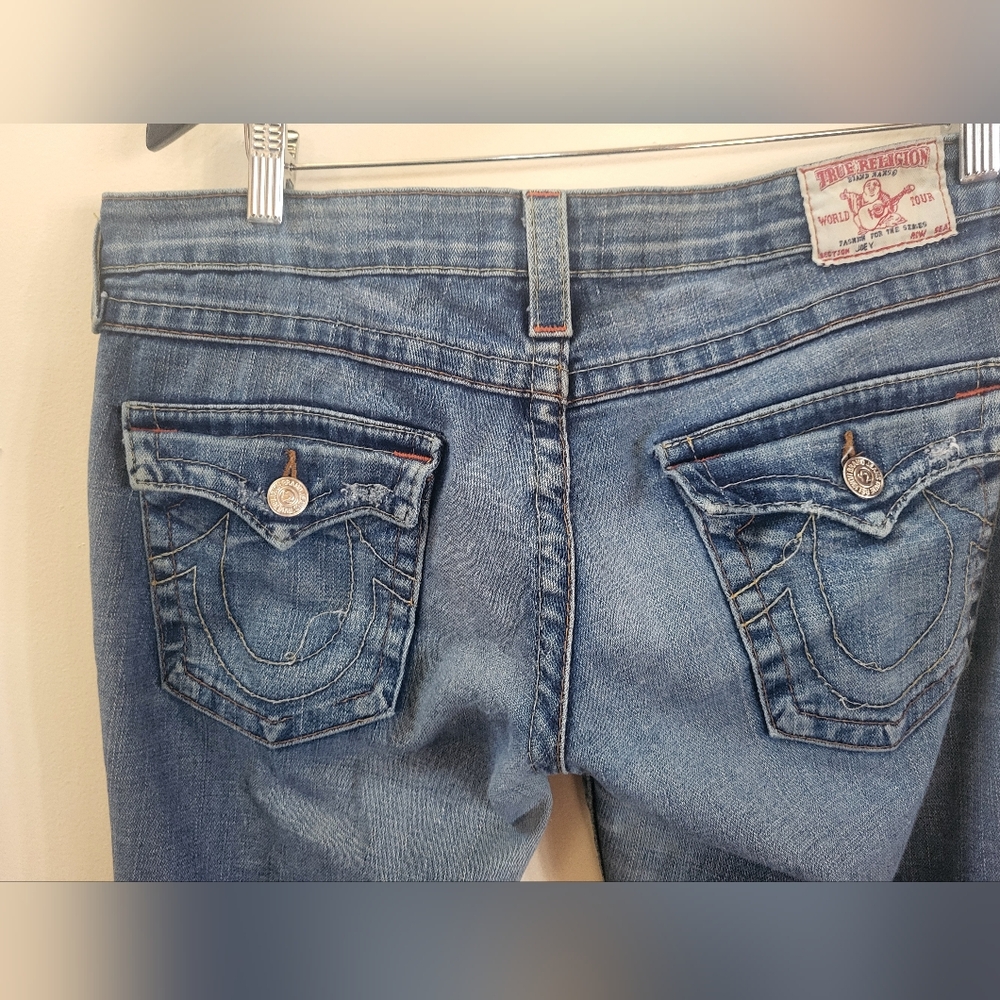 True Religion Blue Boot Cut Jeans with Signature Stitching